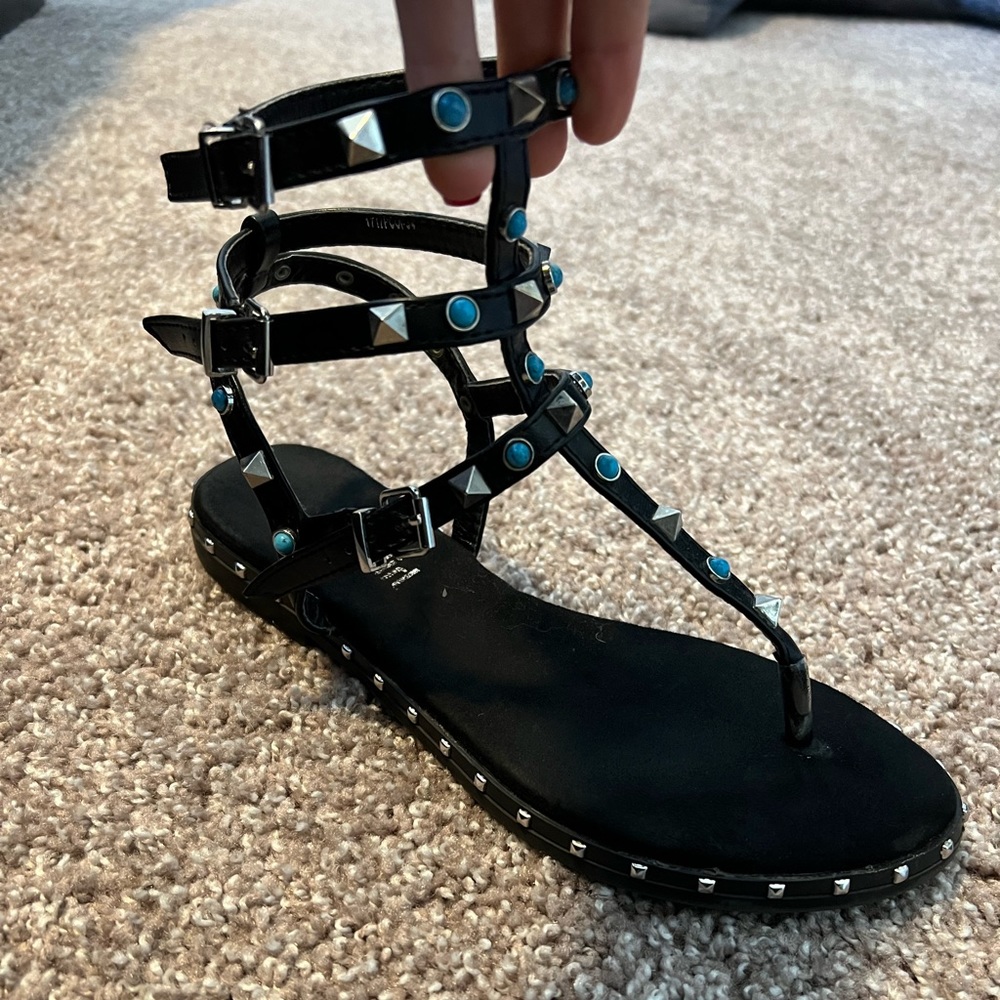 Turquoise and Silver Stud Gladiator Sandals